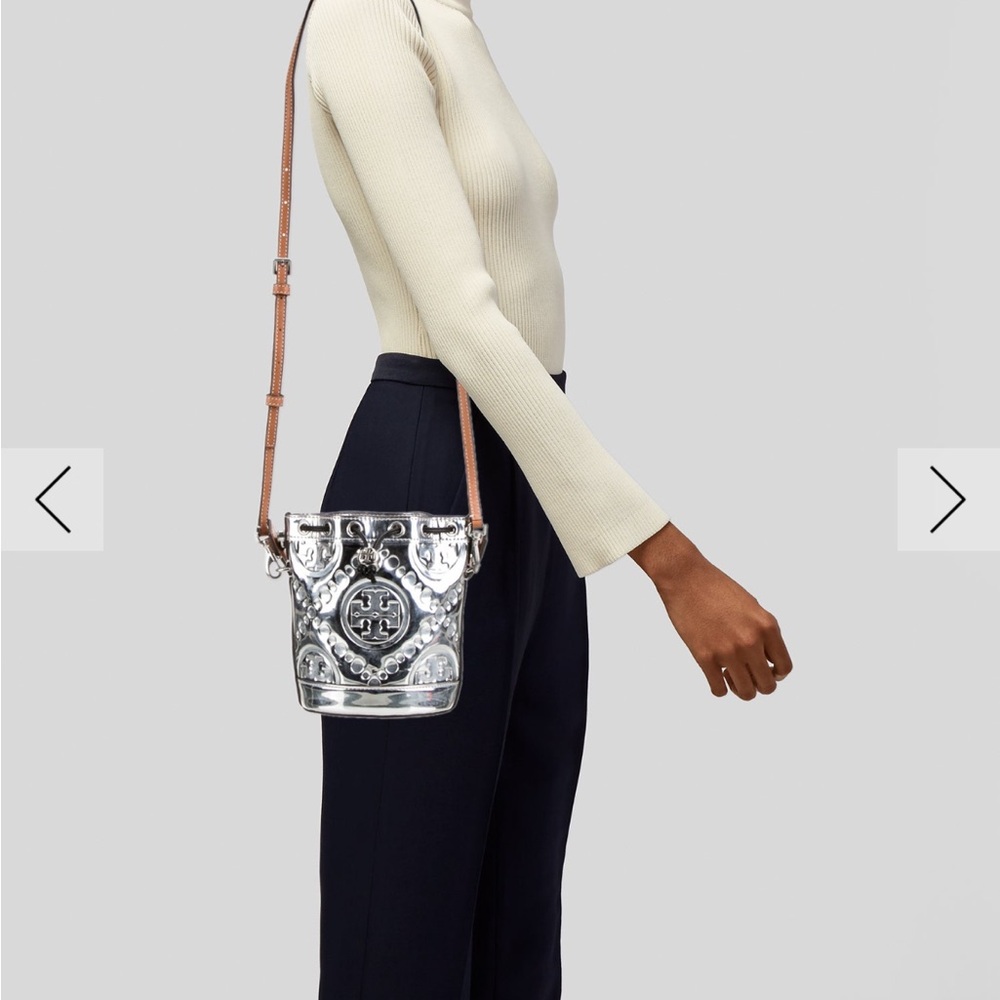 Tory Burch Metallic T Monogram Mini Bucket Bag